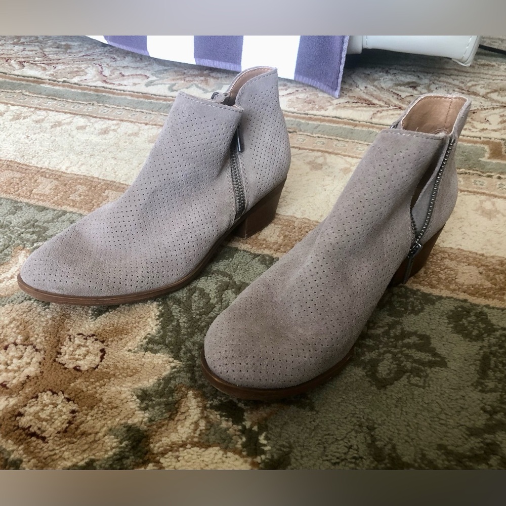 Lucky Brand Taupe Perforated Suede Ankle Booties